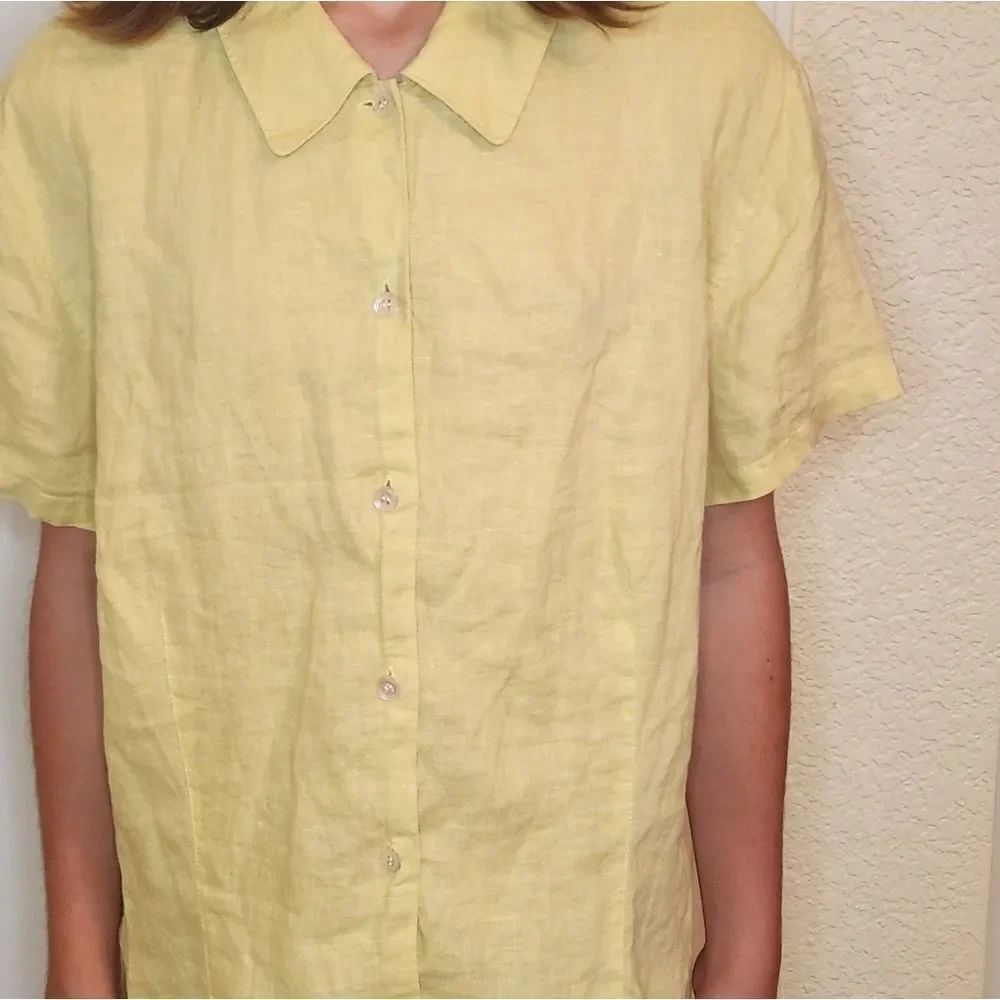 J.Crew 14 Butter Yellow Shrtslv LINEN Buttons Up Women’s Shirt
